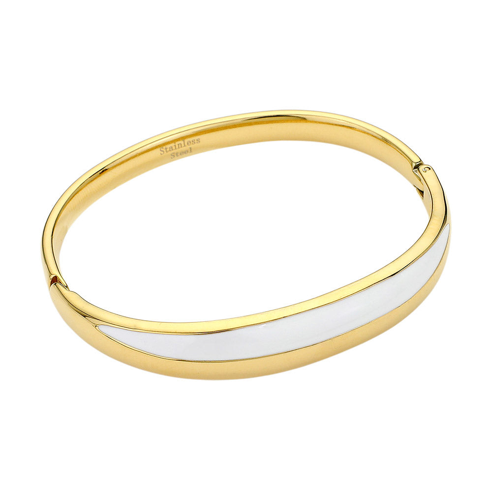 Stainless Steel Enamel Hinged Bangle Bracelet