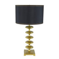 Table Lamp – Gold Aluminum Disc Body, Black Drum Shade & Square Pedestal Base | Contemporary Bedside & Desk Lamp