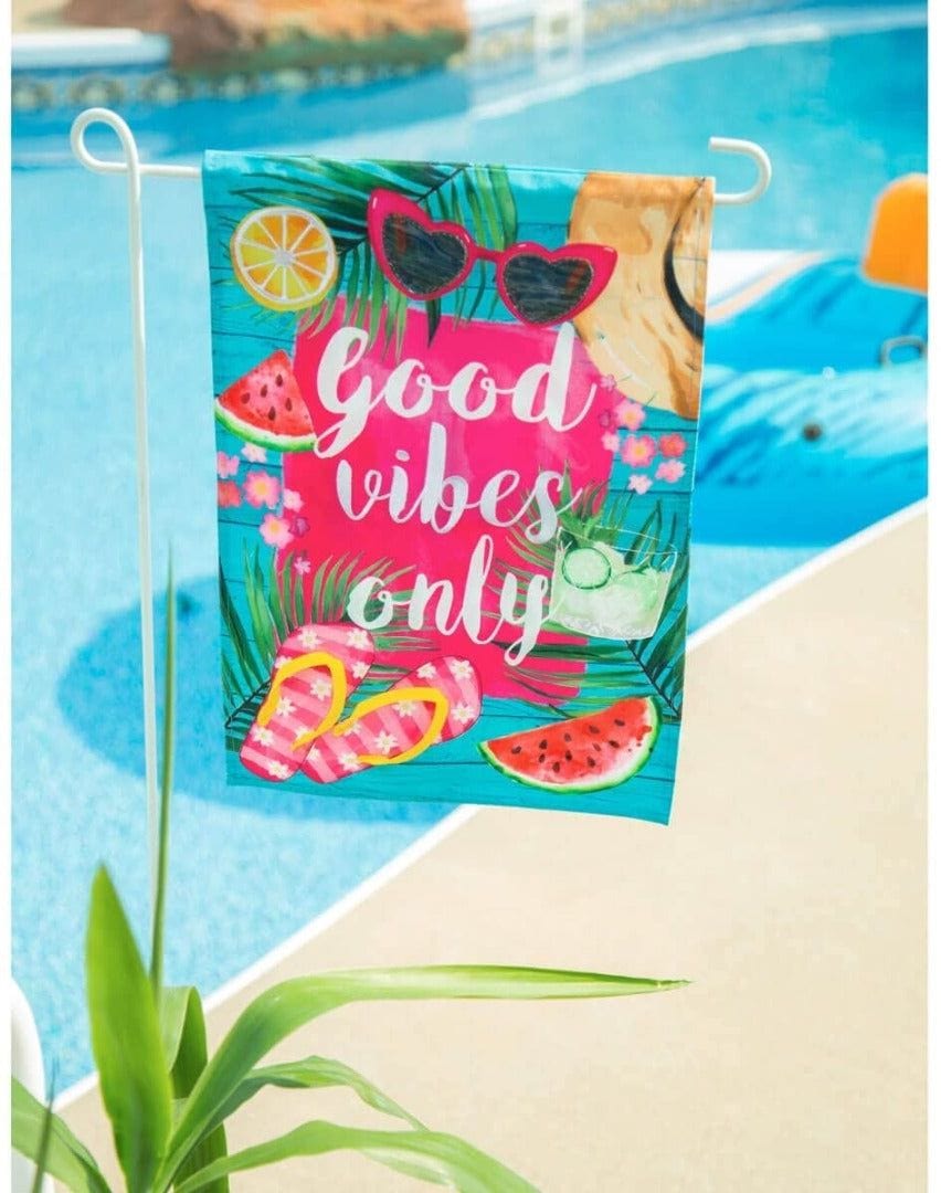 Good Vibes Only Summer Garden Flag 2 Sided Linen