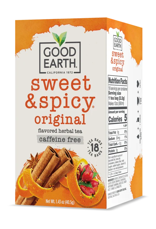 Good Earth Sweet + Spicy Herbal Tea, 18 Bags, Pack of 6