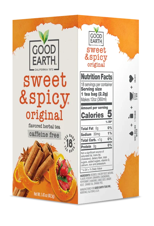 Good Earth Sweet + Spicy Herbal Tea, 18 Bags, Pack of 6