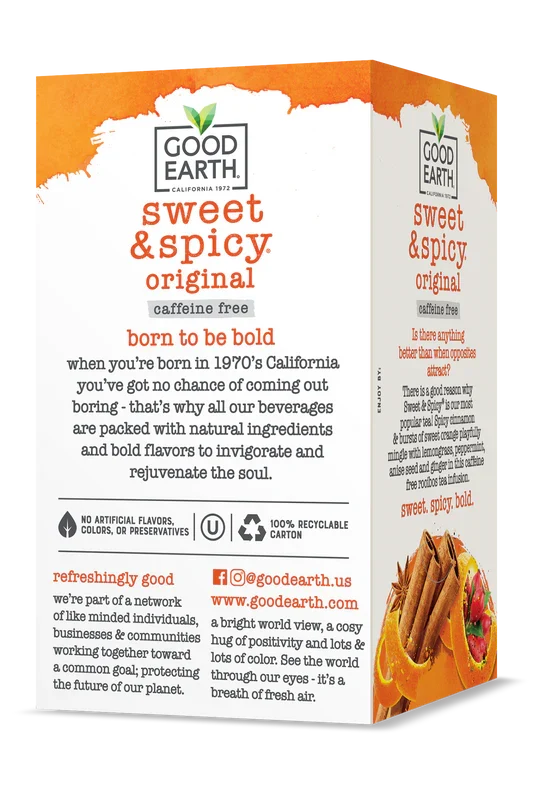 Good Earth Sweet + Spicy Herbal Tea, 18 Bags, Pack of 6