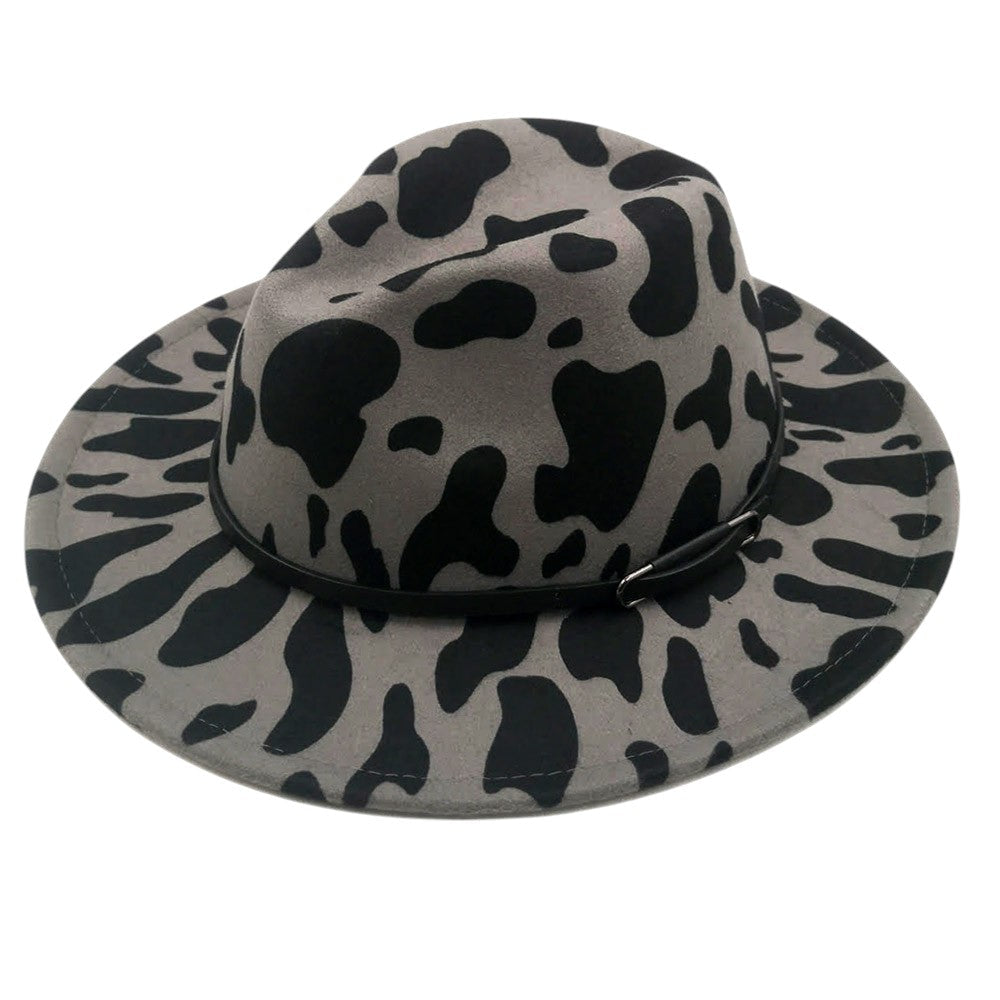Faux Leather Band Cattle Patterned Panama Hat
