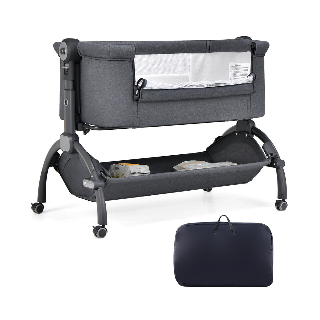 3-in-1 Baby Bassinet with Double-Lock Design and Adjustable Heights-Gray