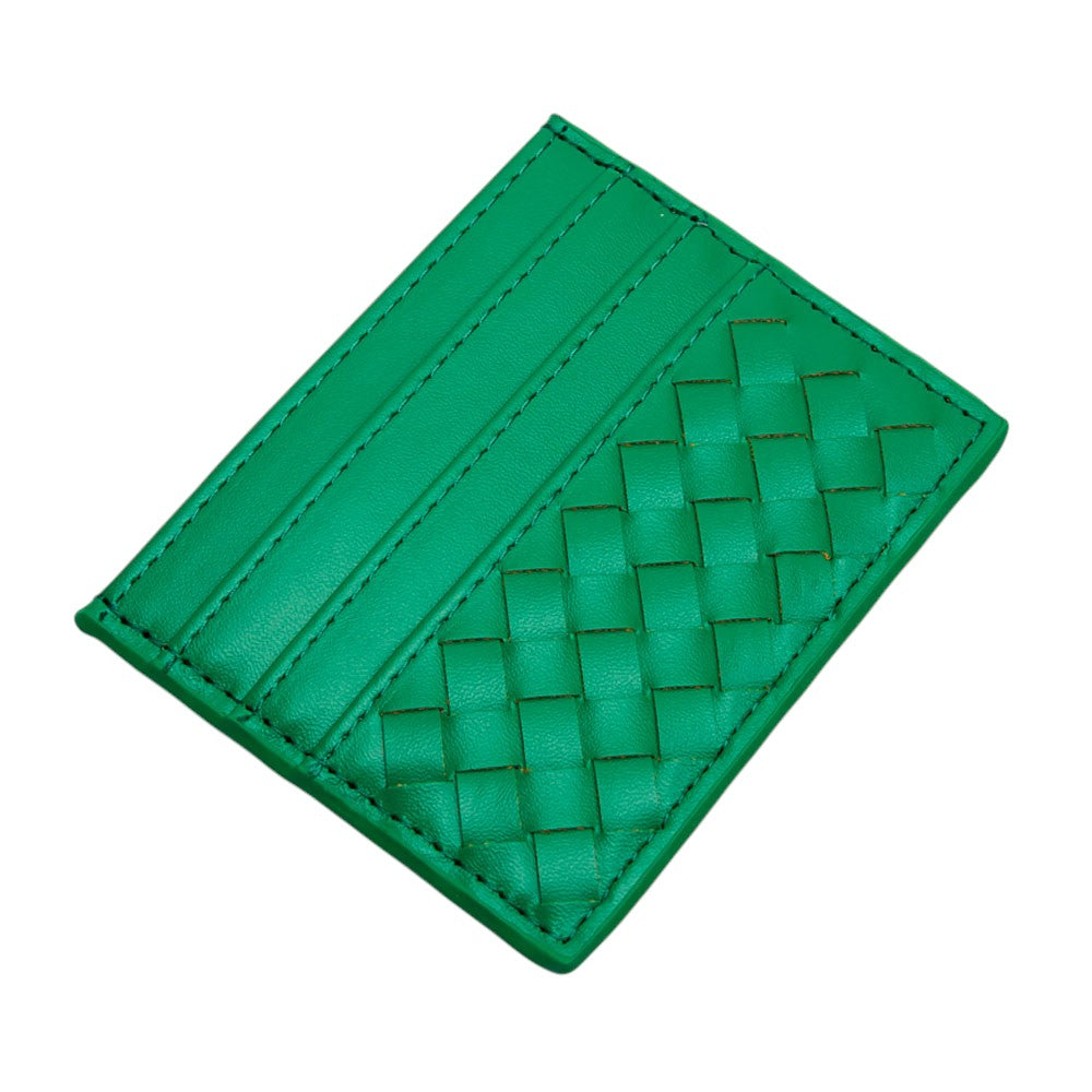 Faux Leather Basket Weave Card Holder Wallet