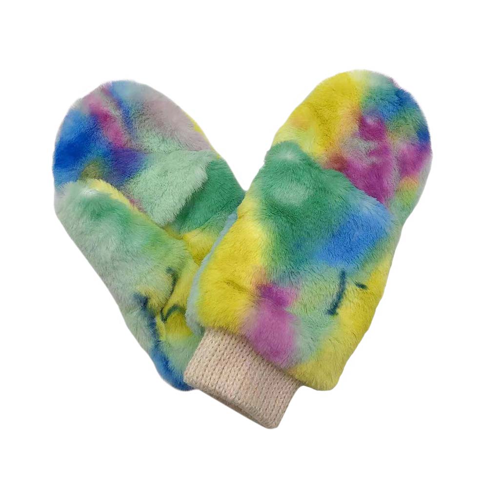 Tie Dye Faux Fur Mittens