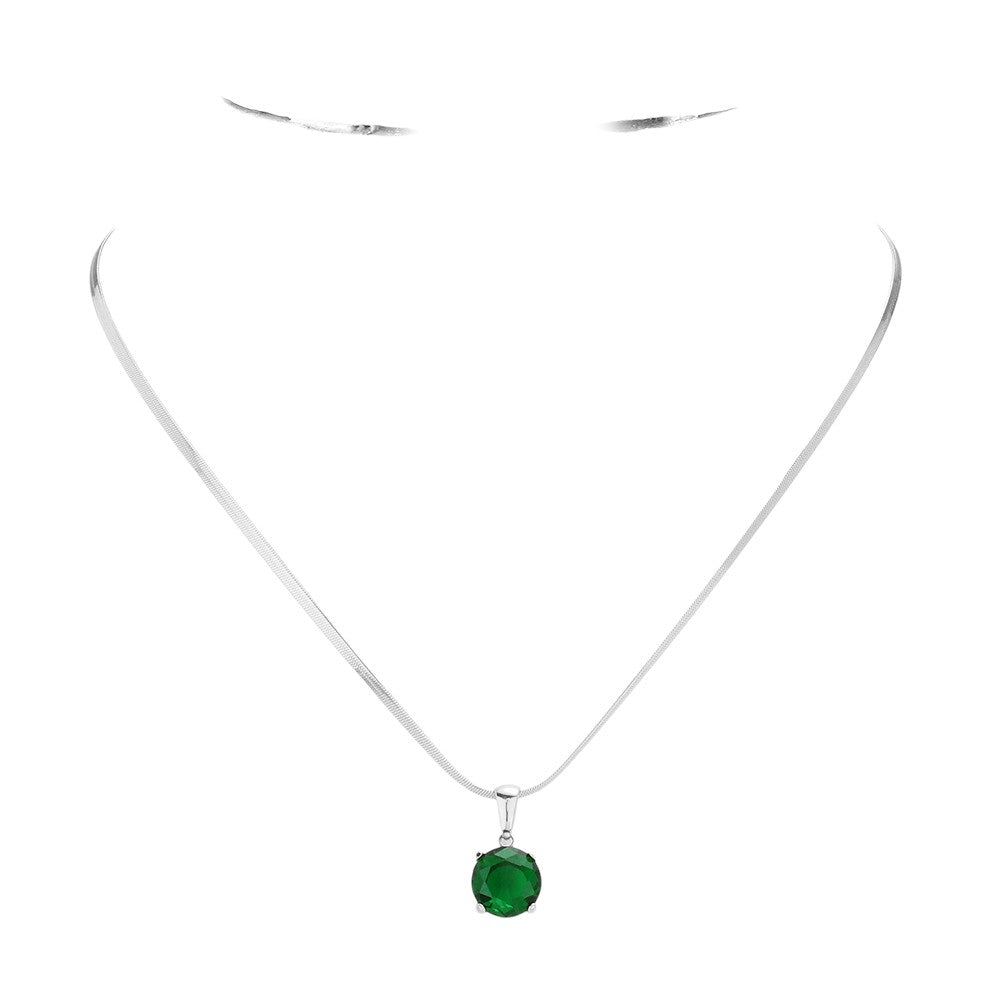 Stainless Steel CZ Round Pendant Necklace