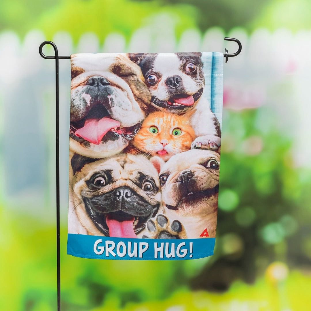 Group Hug Puppies Kitty Garden Flag 2 Sided Decorative