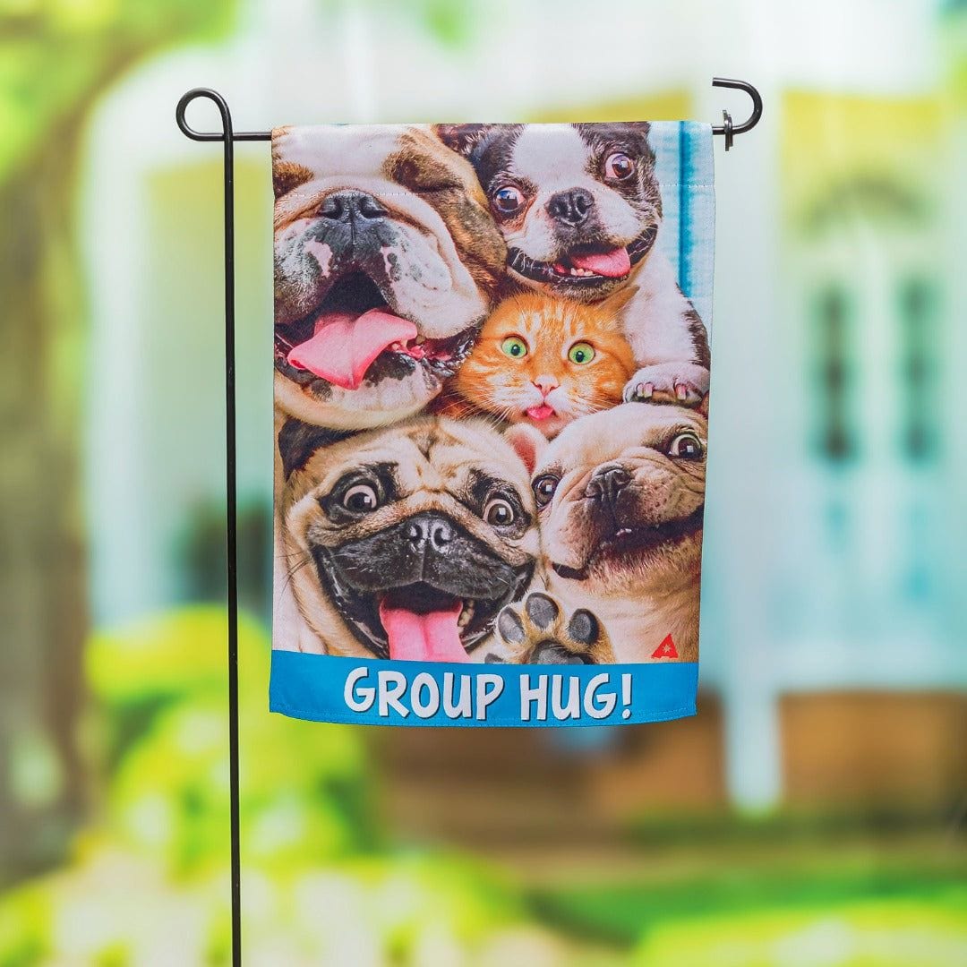 Group Hug Puppies Kitty Garden Flag 2 Sided Decorative