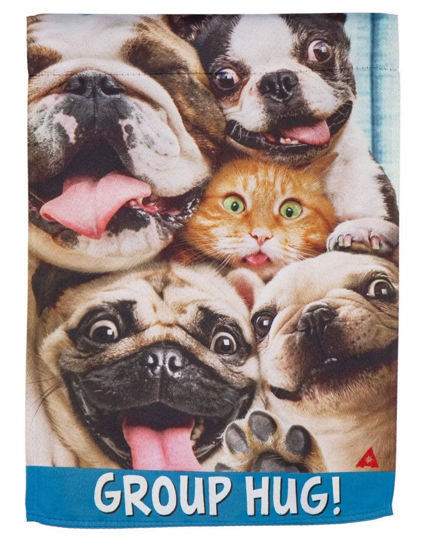 Group Hug Puppies Kitty Garden Flag 2 Sided Decorative