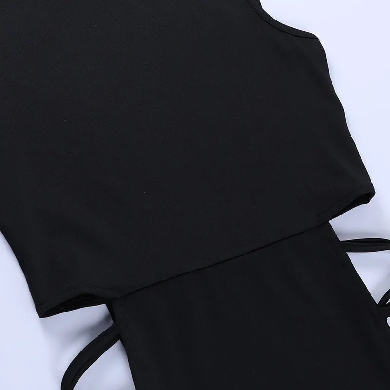 Elegant Black Sleeveless Bandage Sexy Dress for Women Club Party Backless Tank Dresses Skinny Fashion Summer