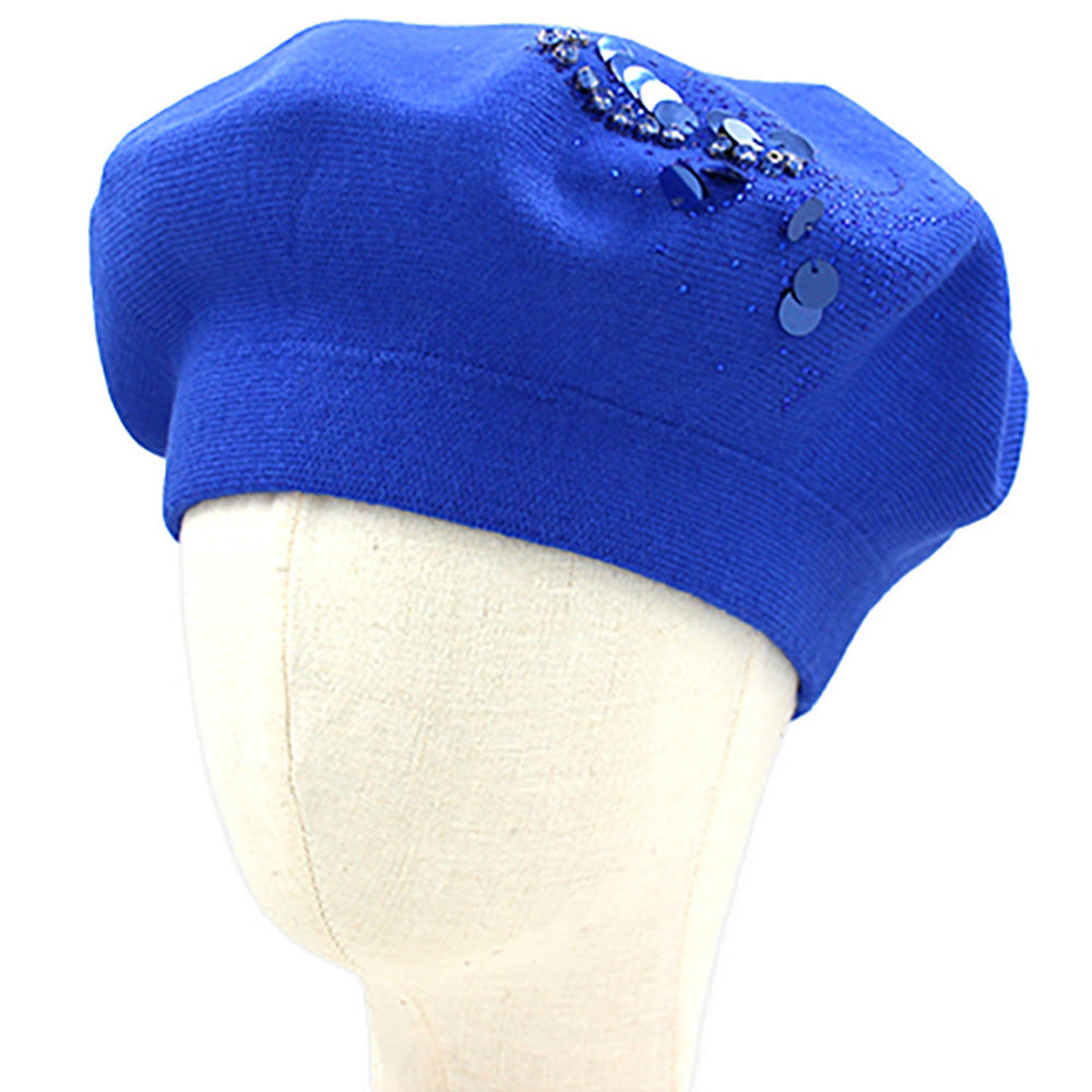 Decorative Sequin Rhinestone Embellished Winter Beret Hat