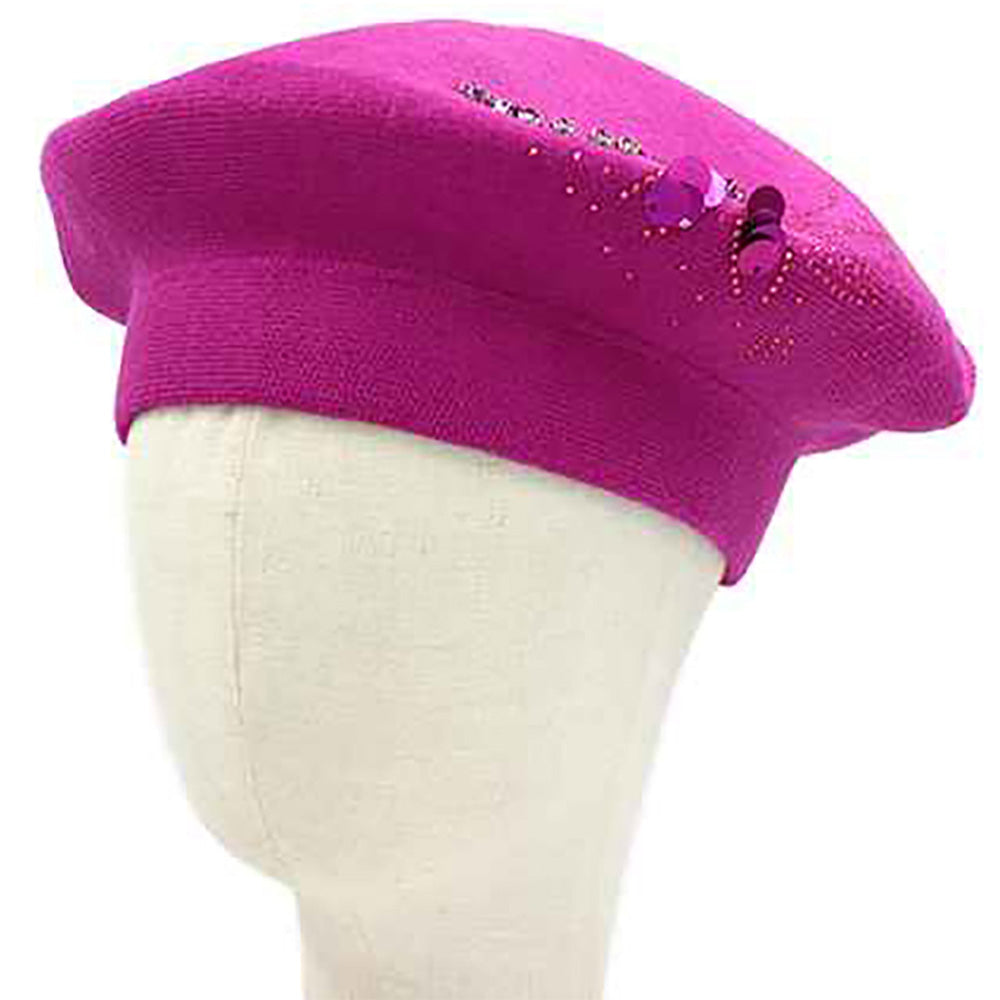 Decorative Sequin Rhinestone Embellished Winter Beret Hat