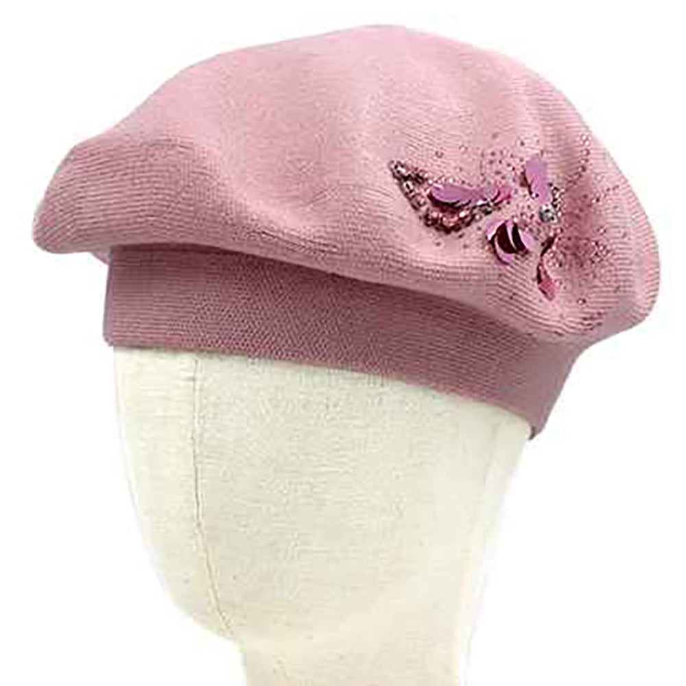 Decorative Sequin Rhinestone Embellished Winter Beret Hat