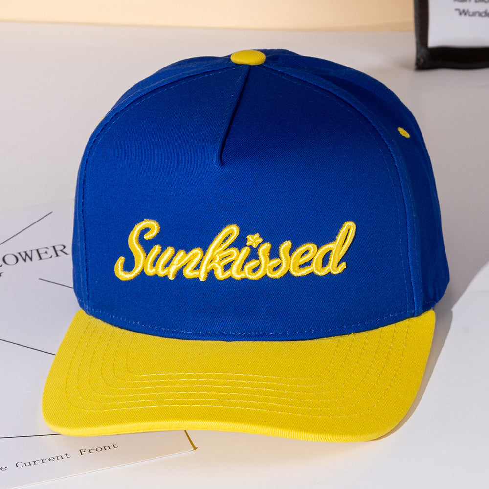 SUNKISSED Message Embroidered Five Panel Canvas Snapback Baseball Cap