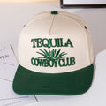 TEQUILA COWBOY Message Embroidered Five Panel Canvas Snapback Baseball Cap