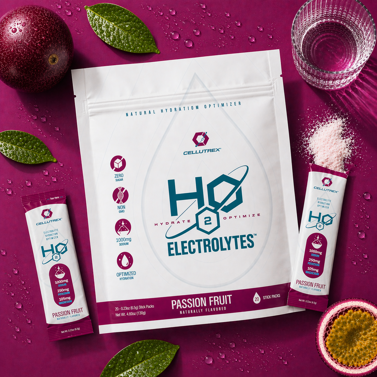 H2O ELECTROLYTES™ - Passion Fruit | Zero Sugar Electrolyte Powder