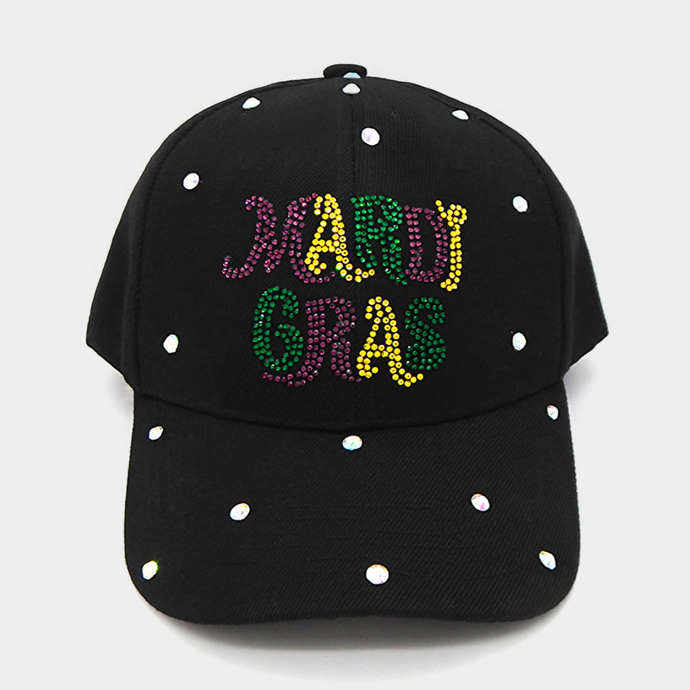 Bling Studded MARDI GRAS Message Accented Baseball Cap
