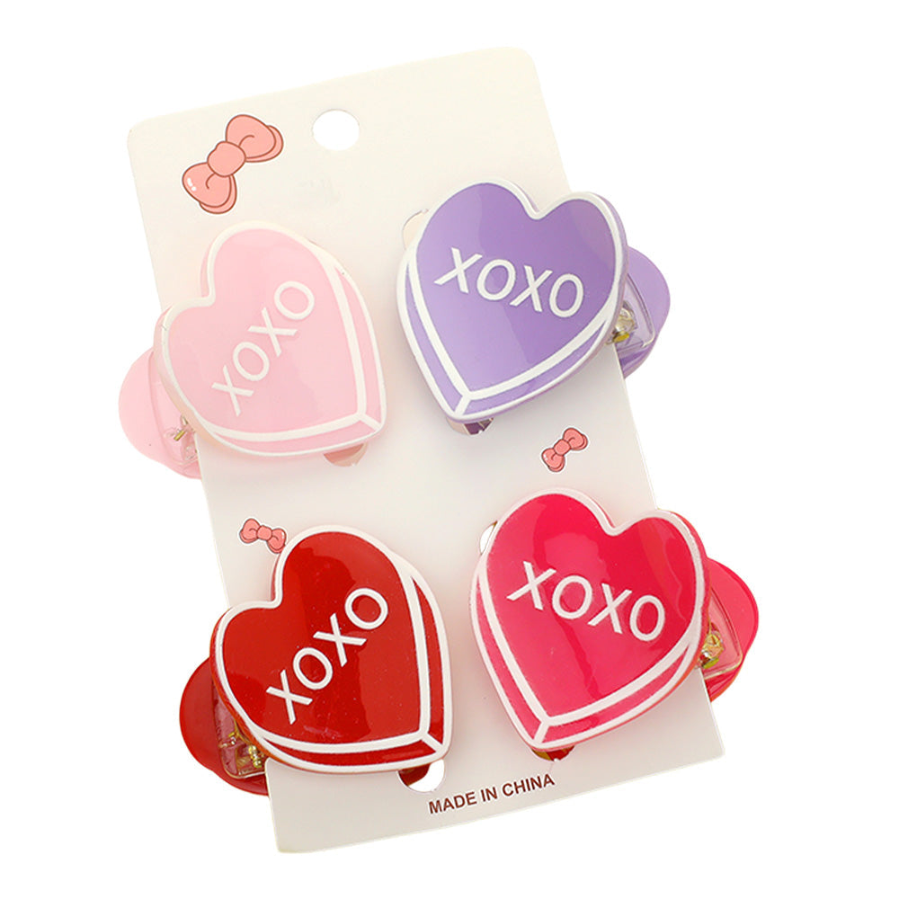 4PCS - XOXO Message Acetate Heart Hair Claw Clips