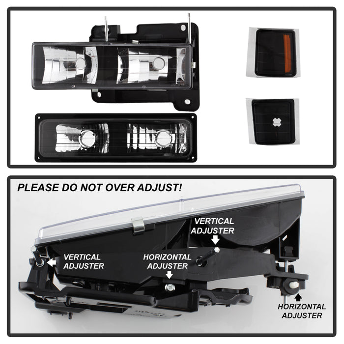 SPYDER Xtune Chevy Suburban 94-98 Headlights w/ Corner & Parking Lights 8pcs Black HD-JH-CCK88-AM-BK-SET 5072221