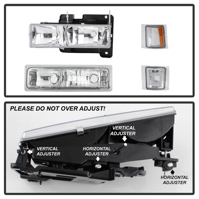 SPYDER Xtune Chevy Suburban 94-98 Headlights w/ Corner & Parking Lights 8pcs Chrome HD-JH-CCK88-AM-C-SET 5069535