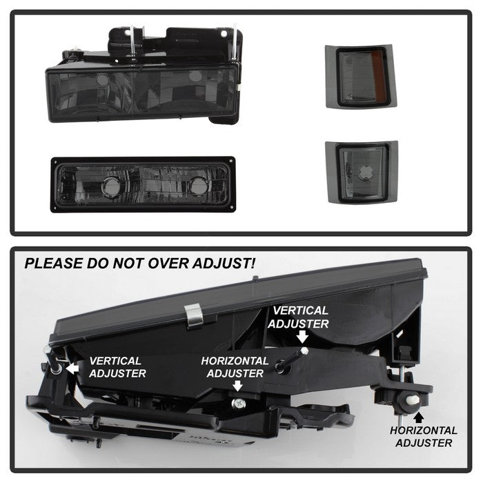 SPYDER Xtune Chevy Suburban 94-98 Headlights w/ Corner & Parking Lights 8pcs Smoked HD-JH-CCK88-AM-SM-SET 5072238