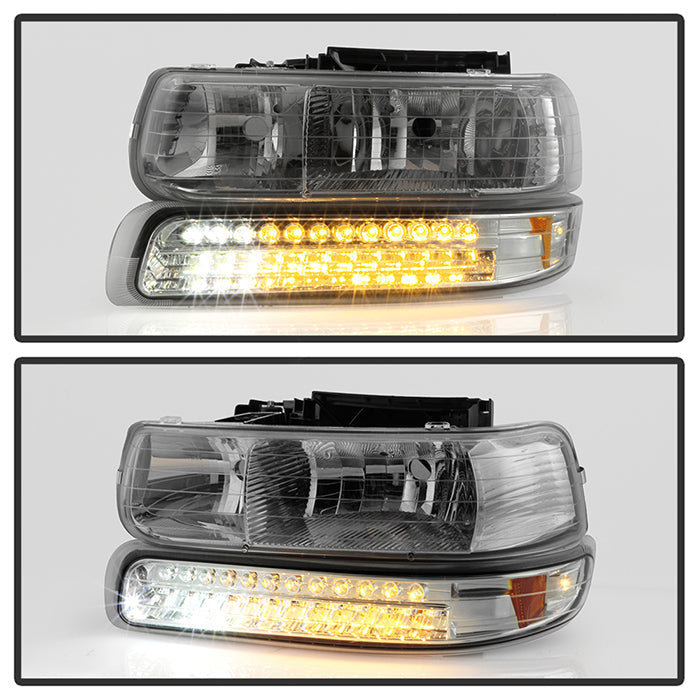SPYDER Xtune Chevy TahOE 00-06 Headlights w/ LED Bumper Lights Amber Smoke HD-JH-CSIL99-LED-SET-SM 5069481