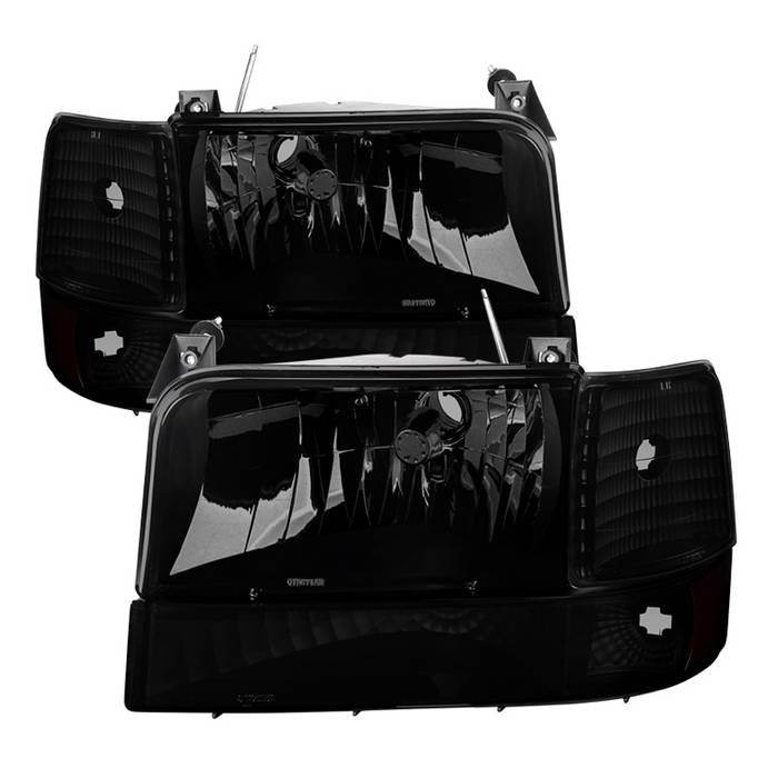 SPYDER Xtune Ford F150 92-96 Headlights w/Corner Bumper 6pcs Amber- Black Smoked HD-JH-FB92-SET-AM-BSM 9030314