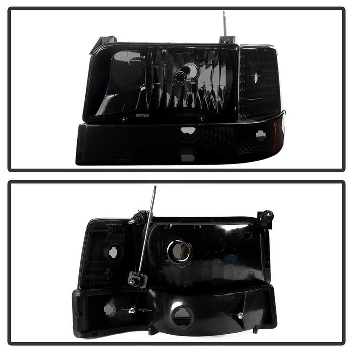 SPYDER Xtune Ford F150 92-96 Headlights w/Corner Bumper 6pcs Amber- Black Smoked HD-JH-FB92-SET-AM-BSM 9030314