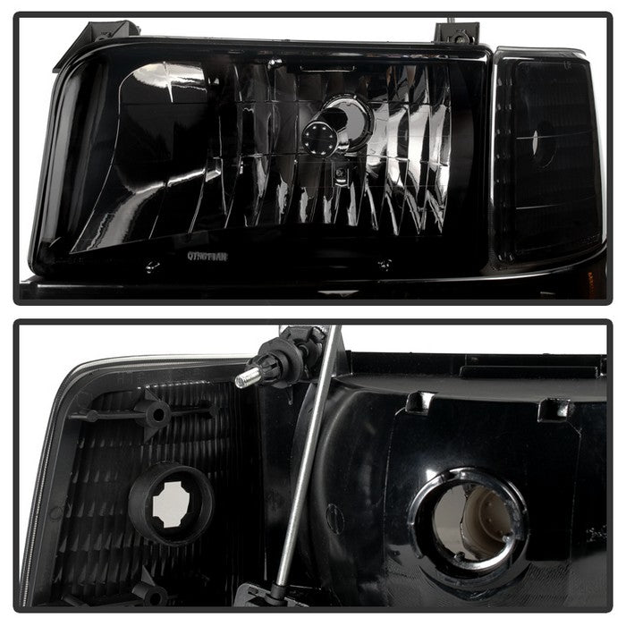 SPYDER Xtune Ford F150 92-96 Headlights w/Corner Bumper 6pcs Amber- Black Smoked HD-JH-FB92-SET-AM-BSM 9030314