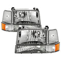 SPYDER Xtune Ford F150/Bronco 92-96 Headlights w/Corner Bumper 6pcs Amber- Chrome HD-JH-FB92-SET-AM-C 5073150