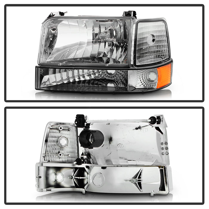 SPYDER Xtune Ford F150/Bronco 92-96 Headlights w/Corner Bumper 6pcs Amber- Chrome HD-JH-FB92-SET-AM-C 5073150