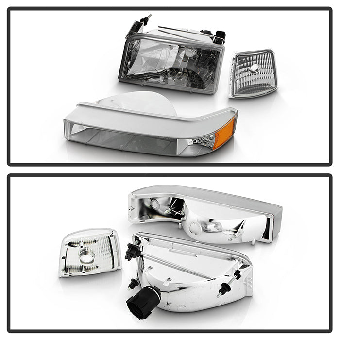 SPYDER Xtune Ford F150/Bronco 92-96 Headlights w/Corner Bumper 6pcs Amber- Chrome HD-JH-FB92-SET-AM-C 5073150