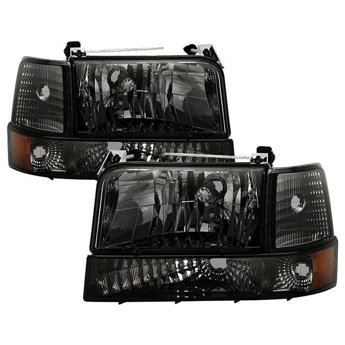 SPYDER Xtune Ford F150/Bronco 92-96 Headlights w/Corner Bumper 6pcs Amber- Smoke HD-JH-FB92-SET-AM-SM 5073143