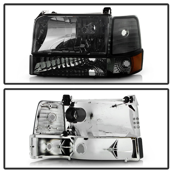 SPYDER Xtune Ford F150/Bronco 92-96 Headlights w/Corner Bumper 6pcs Amber- Smoke HD-JH-FB92-SET-AM-SM 5073143