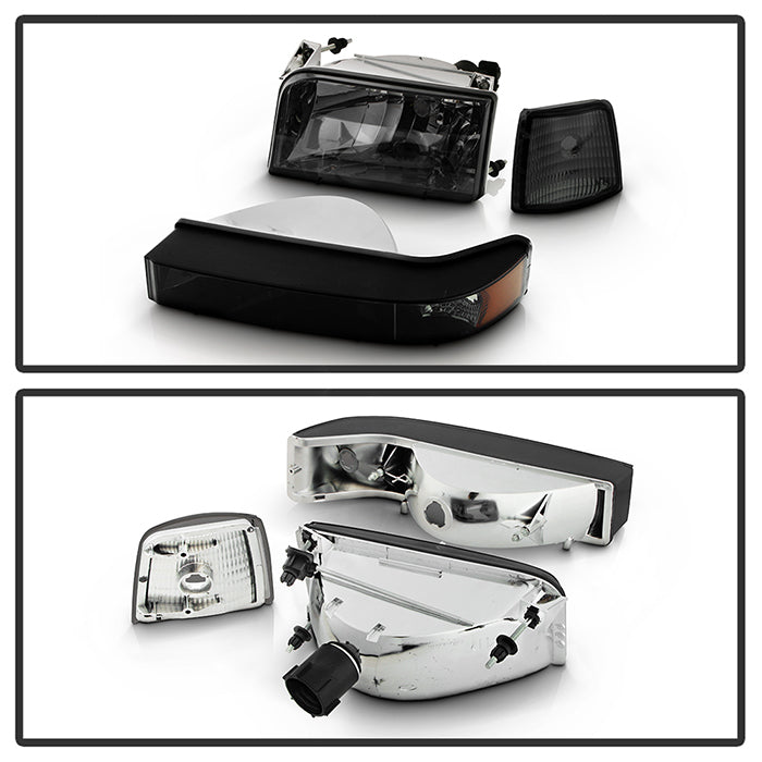 SPYDER Xtune Ford F150/Bronco 92-96 Headlights w/Corner Bumper 6pcs Amber- Smoke HD-JH-FB92-SET-AM-SM 5073143