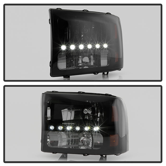 SPYDER Xtune Ford F250 F350 Super Duty 99-04 1Pc Headlights w/ LED Black Smoked HD-JH-FF25099-LED-BSM 9030215