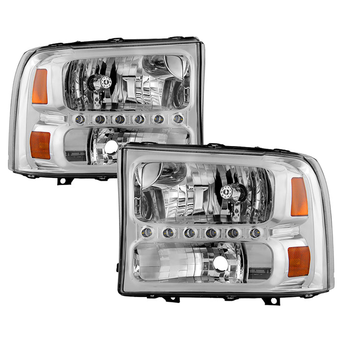 SPYDER Xtune Ford F250 F350 Super Duty 99-04 1Pc Headlights w/ LED Chrome HD-JH-FF25099-LED-C 9026171