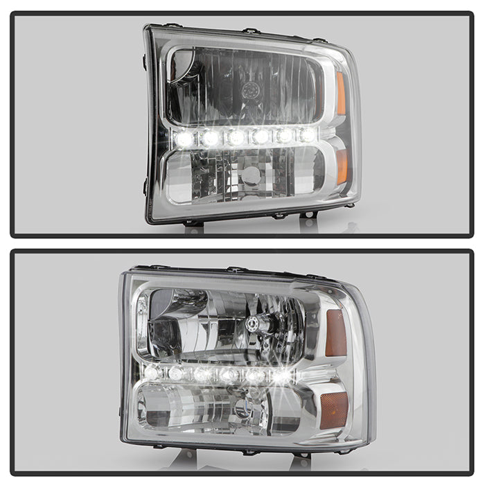 SPYDER Xtune Ford F250 F350 Super Duty 99-04 1Pc Headlights w/ LED Chrome HD-JH-FF25099-LED-C 9026171