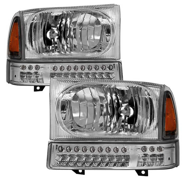 SPYDER xTune Ford F250 F350 Superduty Excursion 99-04 OEM Style Headlights - Chrome HD-JH-FF25099-SET-LED-C 9035227