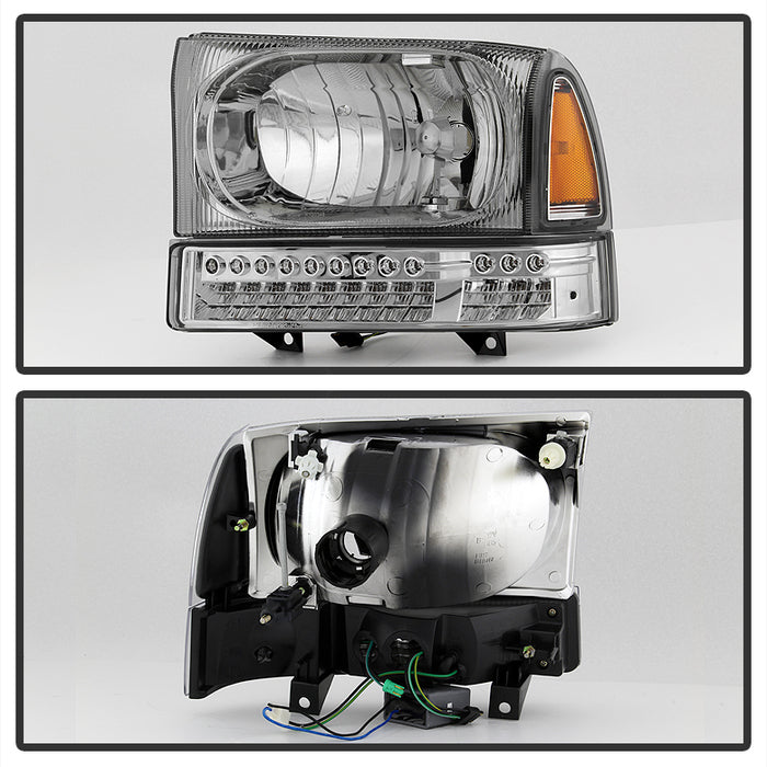 SPYDER xTune Ford F250 F350 Superduty Excursion 99-04 OEM Style Headlights - Chrome HD-JH-FF25099-SET-LED-C 9035227