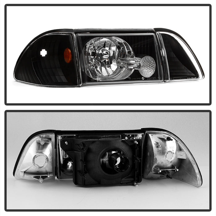 SPYDER xTune Ford Mustang 87-93 OEM style Headlights 6pcs Amber - Black HD-JH-FM87-6PC-AM-BK 9035265