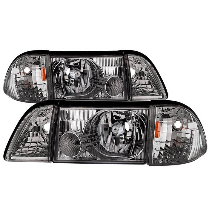 SPYDER xTune Ford Mustang 87-93 OEM style Headlights 6pcs Amber - Chrome HD-JH-FM87-6PC-AM-C 9035272