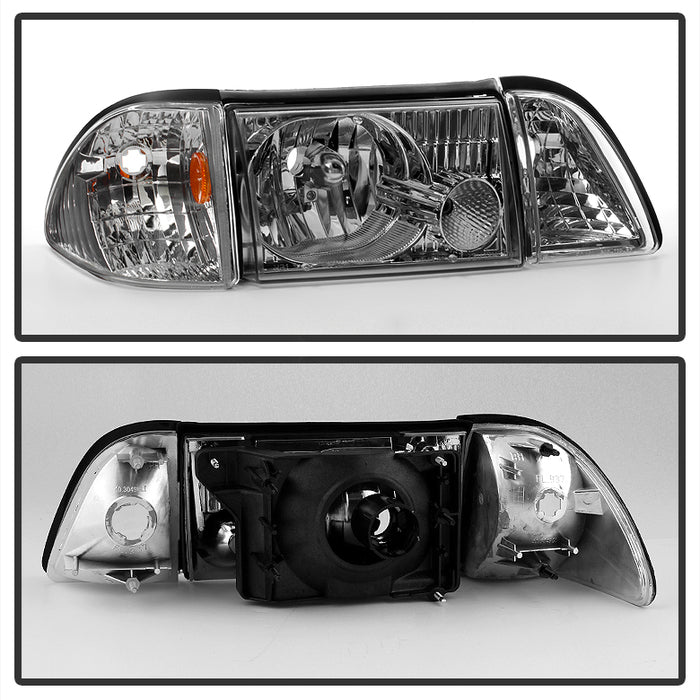 SPYDER xTune Ford Mustang 87-93 OEM style Headlights 6pcs Amber - Chrome HD-JH-FM87-6PC-AM-C 9035272