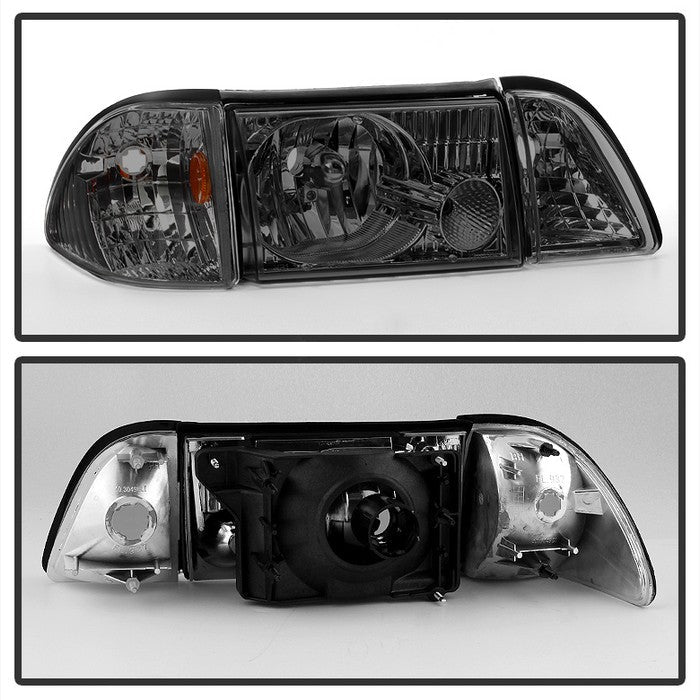 SPYDER xTune Ford Mustang 87-93 OEM style Headlights 6pcs Amber - Smoked HD-JH-FM87-6PC-AM-SM 9035289