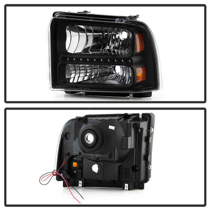 SPYDER Xtune Ford F250/350/450 Super Duty 05-07 Crystal Headlights w/ LED Black HD-JH-FS05-LED-BK 9026966
