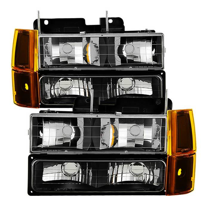 SPYDER Xtune GMC Yukon 94-99 Headlights w/ Corner & Parking Lights 8pcs Sets -Black HD-JH-GCK94-AM-BK-SET 9034442