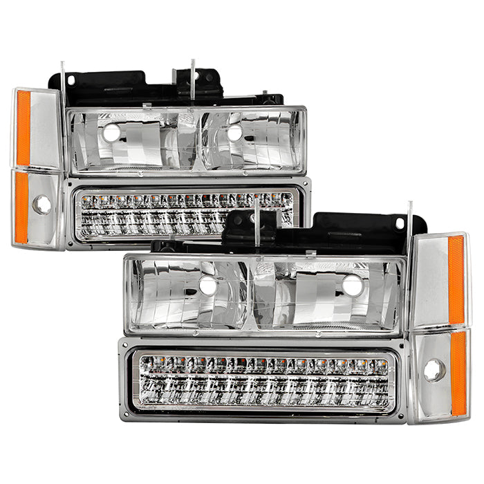 SPYDER Xtune GMC Yukon 92-93 Crystal Headlights w/ Corner & LED Bumper Chrome HD-JH-GMCCK88-LED-AM-C-SET 5073549