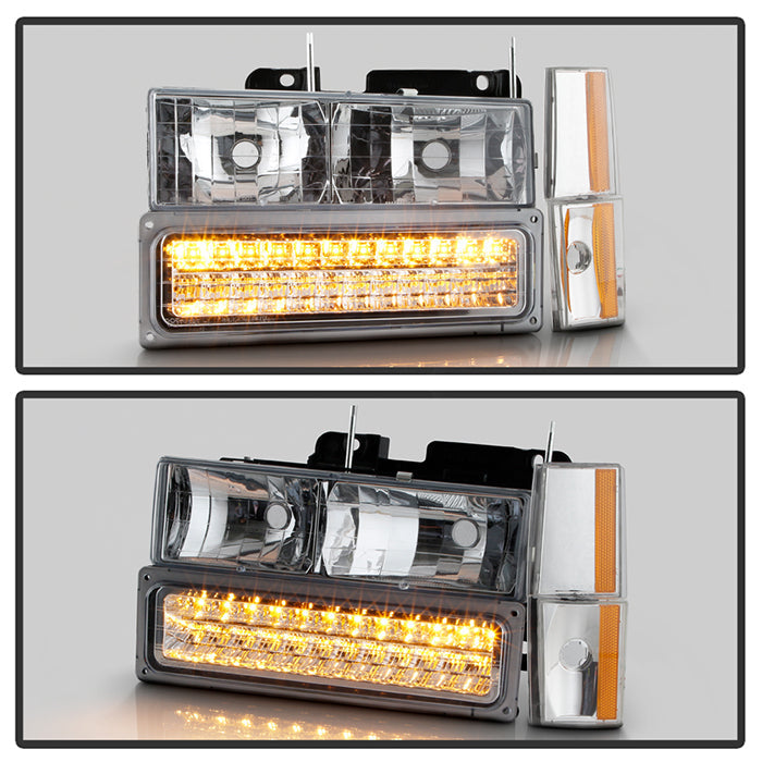 SPYDER Xtune GMC Yukon 92-93 Crystal Headlights w/ Corner & LED Bumper Chrome HD-JH-GMCCK88-LED-AM-C-SET 5073549