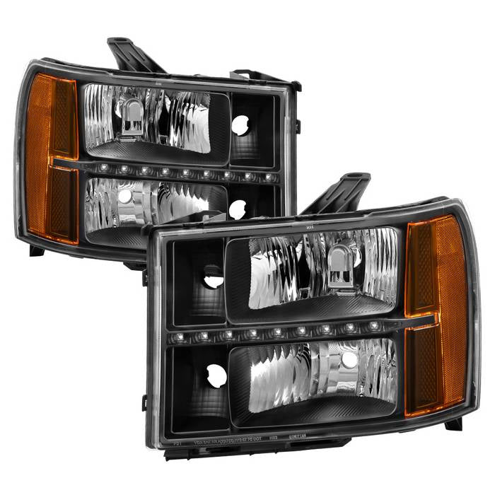 SPYDER xTune GMC Sierra 07-13 Headlights with Daytime LED Running Light - Black HD-JH-GSIE07-LED-BK 9037429